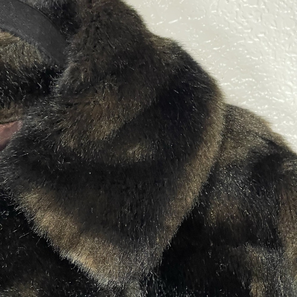 Vintage Borgazia By Russel Taylor Women's Long Faux Fur Coat Black & Brown Sz M - Picture 6 of 12